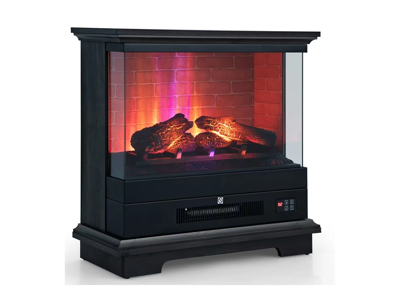 **Costway - 27" Freestanding Electric Fireplace Heater w/ 3-Level Flame Thermostat - Black**