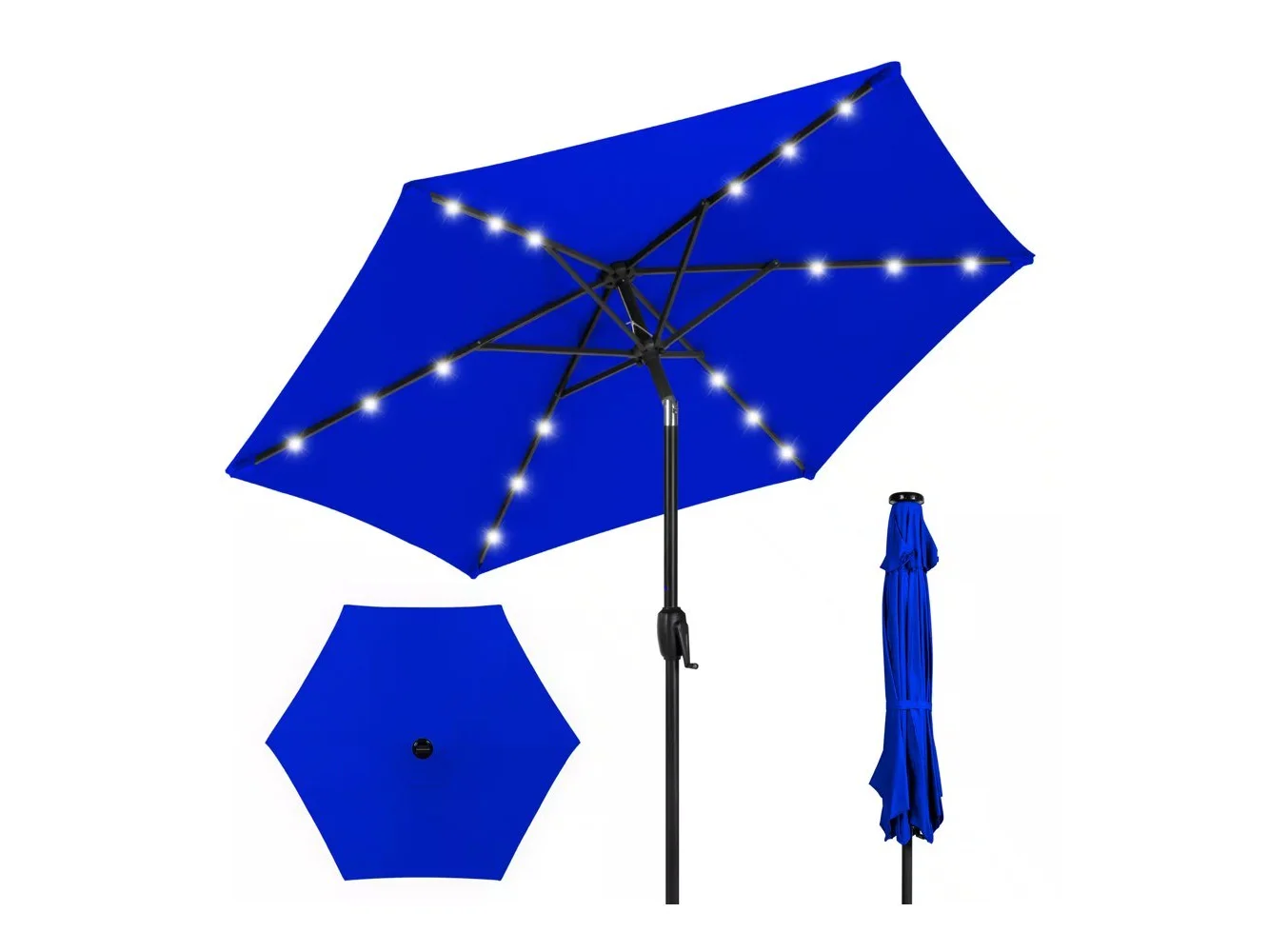 **Best Choice Products - 7.5ft Outdoor Solar Patio Umbrella for Deck, Pool w/ Tilt, Crank, LED Lights - Resort Blue**