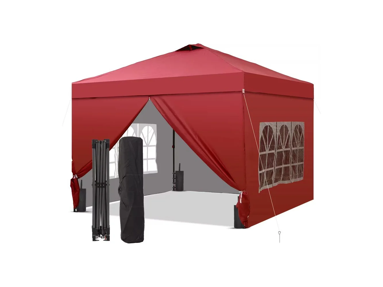 **Ainfox - 10x10 Pop Up Canopy with Sidewalls Adjustable Outdoor Instant Canopy Tent with Carry Bag - Red**