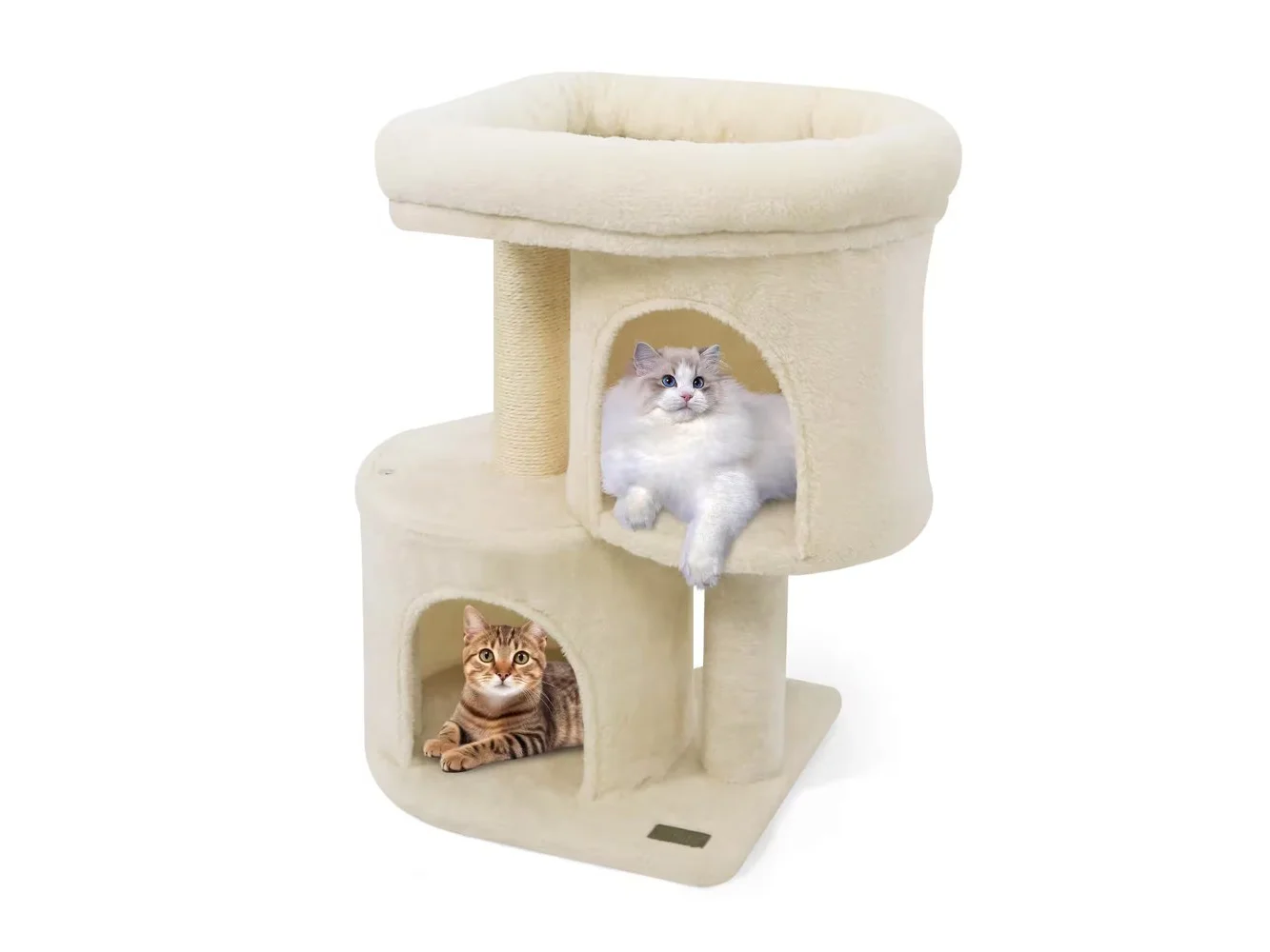 **Costway - 26" Small Cat Tree with Large Padded Plush Perch, 2 Condos, Sisal Scratching Posts**