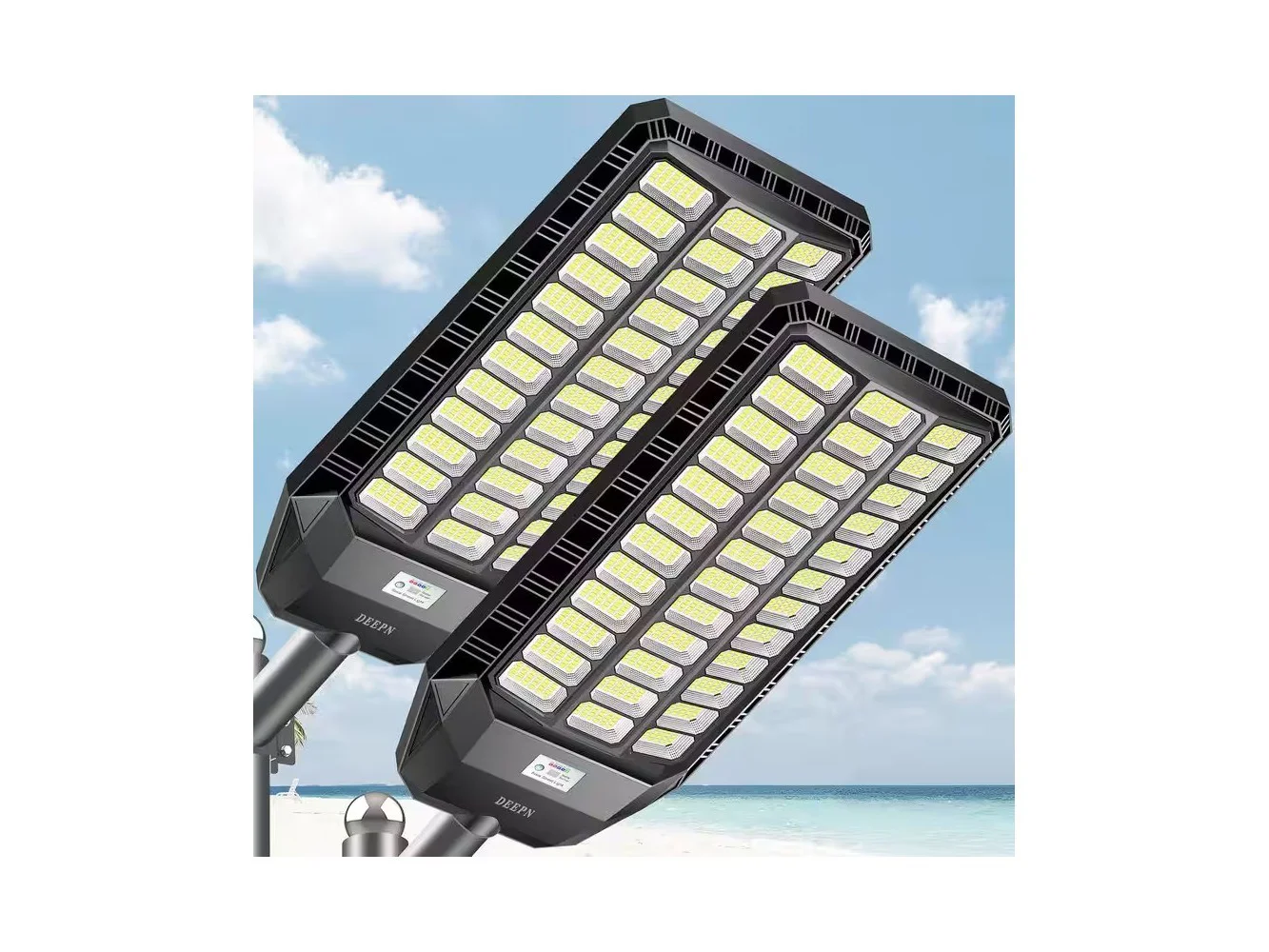 **Adewalk - 12000W IP67 Waterproof Solar Street Light Remote Control LED Lamp 2 Pack for Parking Yard - Black**