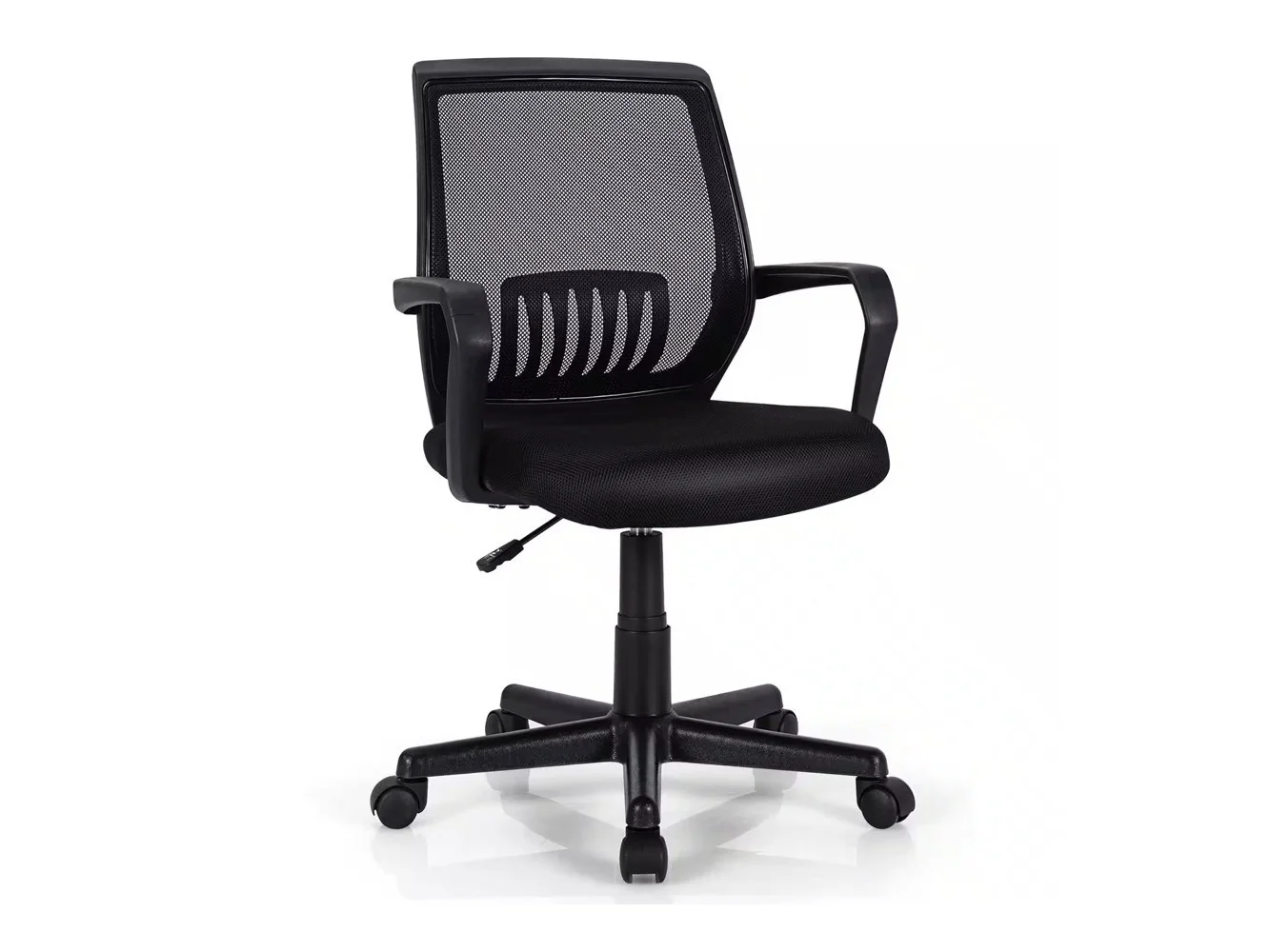 **Costway - Mid-Back Mesh Office Chair with Adjustable Height and Lumbar Support - Black**