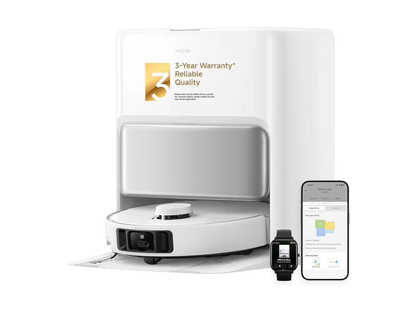**MOVA - P50 Pro Ultra Robot Vacuum and Mop, Auto Removable Mop,19000 Pa Suction, 75β Hot Water Self-Washing,Auto Empty&Refill - White**