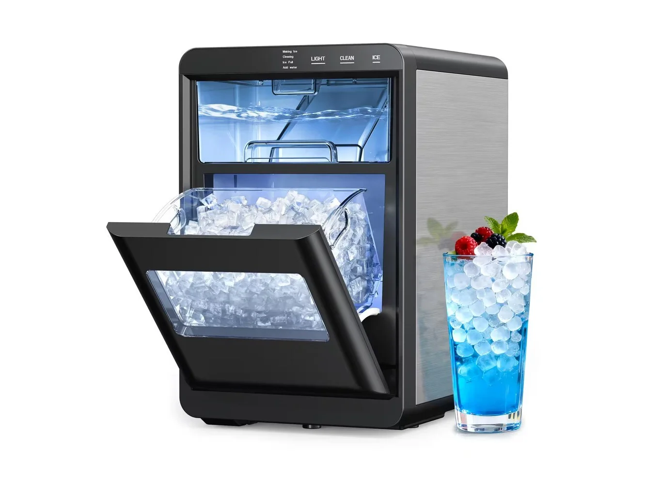 **CyberChiII - Nugget Ice Maker Countertop 44lbs Per Day with Self-Cleaning Removable Water Tank See Through Window - Black**