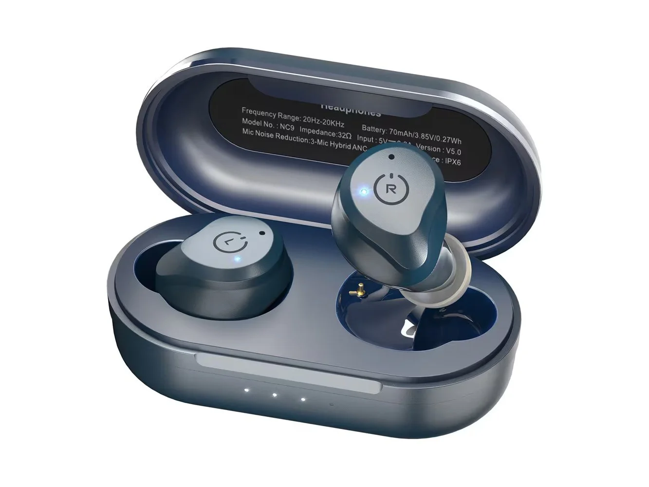 **TOZO - Hybrid ANC Earbuds, 40H Play, Stereo Bass, ENC Clear Call, Wireless Charge, IPX6, APP-32EQ, Touch Control, Lightweight - Blue**