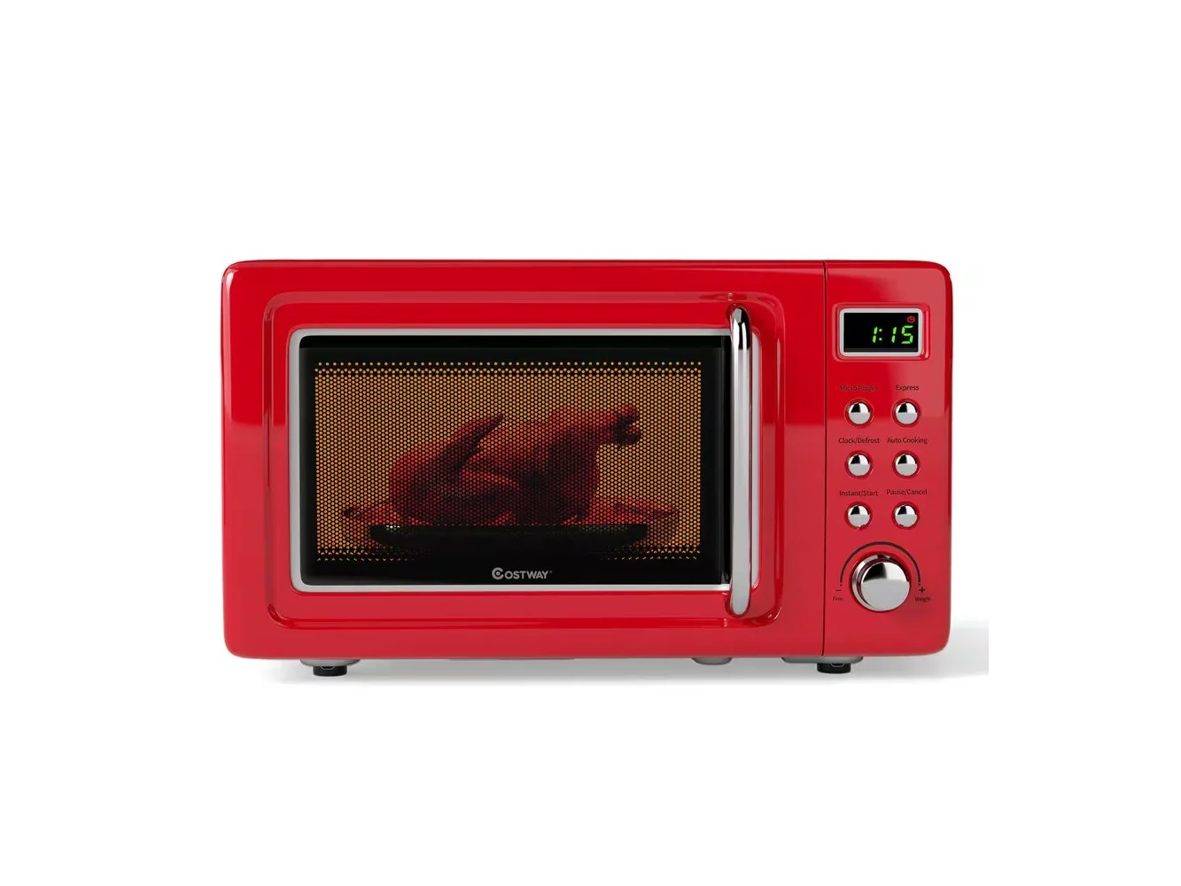 **Costway - 0.7 Cu.ft Retro Countertop Microwave Oven 700W LED Display Glass Turntable - Red**