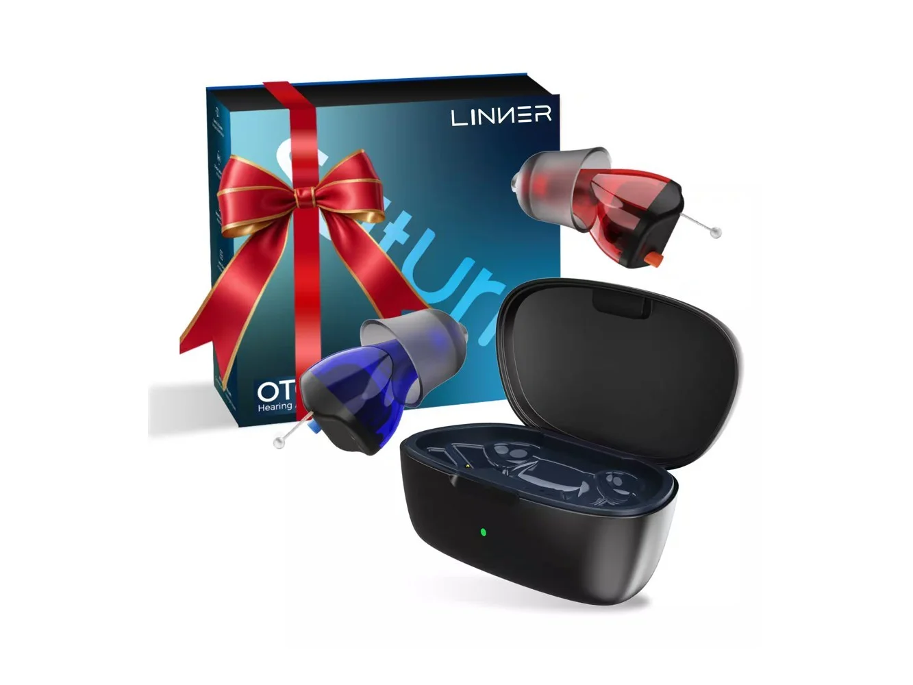 **LINNER - New Saturn OTC CIC Rechargeable Hearing Aids for Seniors, Nearly Invisible - Black**