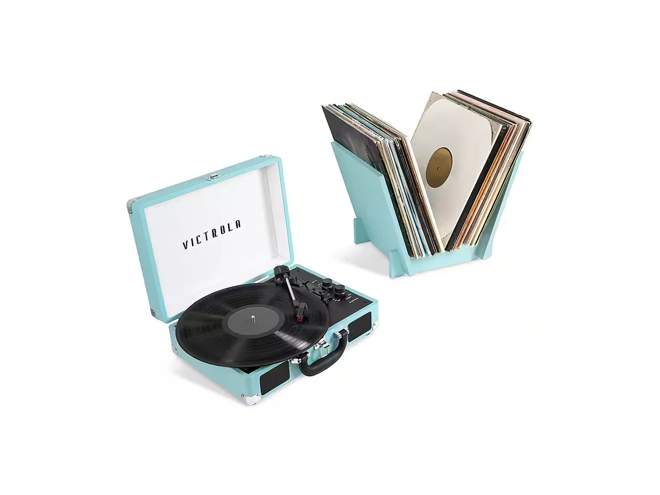 **Victrola - Journey+ Bluetooth Suitcase Record Player with Matching Record Stand - Teal**