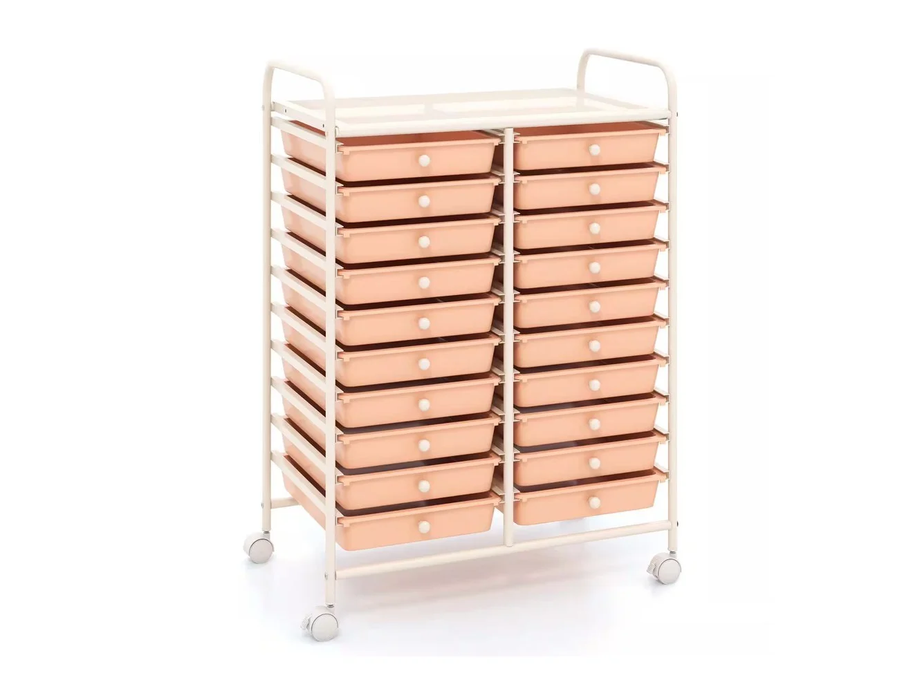 **Costway - 20 Drawers Rolling Storage Cart Art Craft Organizer on Wheels Multipurpose - Orange**