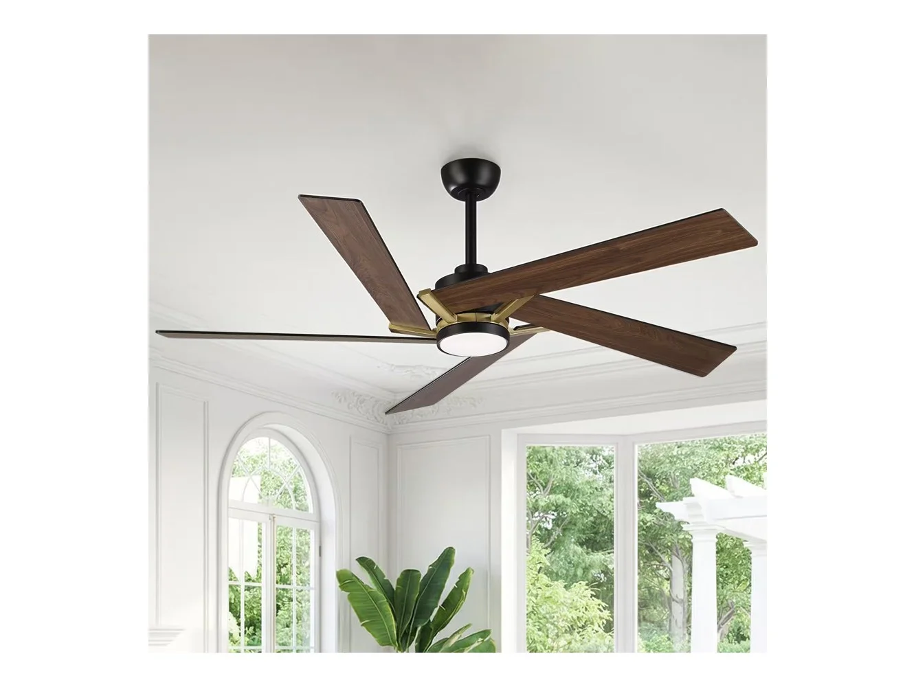 **Parrot Uncle - 60" Modern 6- Speed LED Ceiling Fan with Remote Control and 5 Reversible Blades - Gold**
