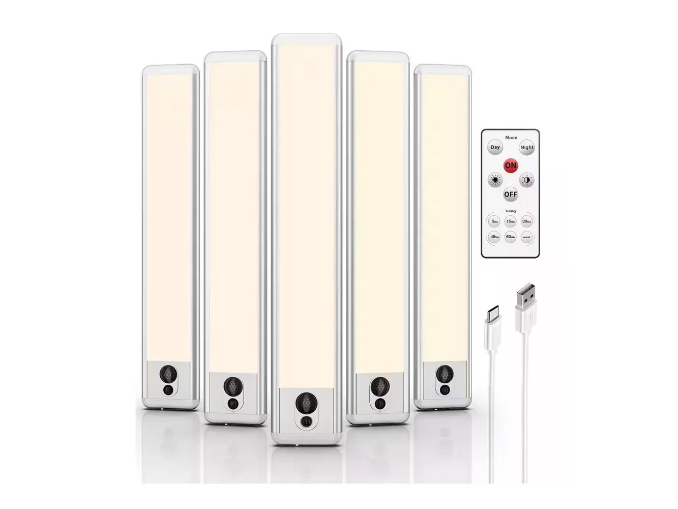 **EZVALO - 9.06 in. Wireless USB Charging White Integrated LED Linkable Under Cabinet Light Smart Recessed Lighting-5 Pack - Adjustable white**