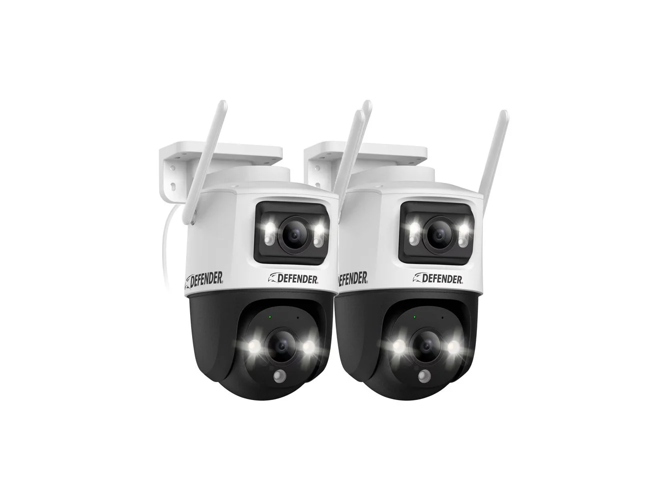 **Defender - AI POWERED Guard Pro 3K PLUS Dual Lens PTZ Wi-Fi 6 Plug-in Security Camera - 2 Pack - White**