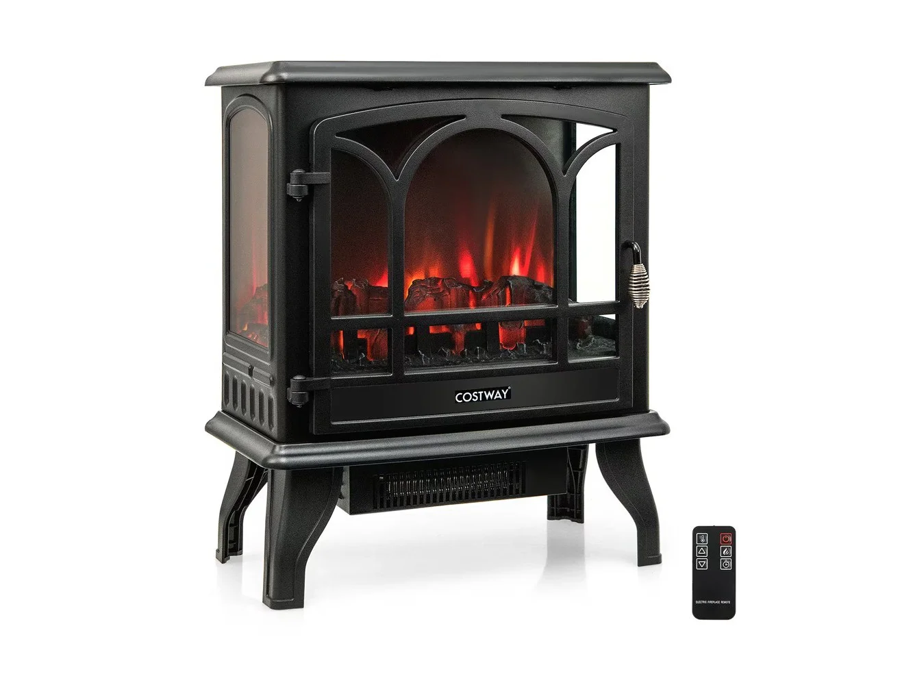 **Costway - 23" Freestanding Electric Fireplace Heater Stove W/ Realistic Flame Effect 1400W - Black**