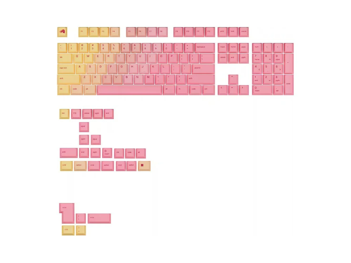 **Glorious - GPBT Gradient Universal Keycap Set Compatible with Most 100% 85% 80% TKL 60% Compact 75% Mechanical Keyboards - Grapefruit V2**