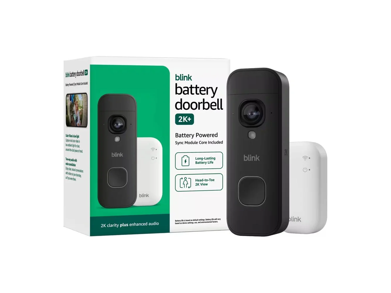 **Blink - Battery Doorbell 2K+ Sync Module Core included β Wireless video doorbell, 2K resolution, enhanced audio - Black**