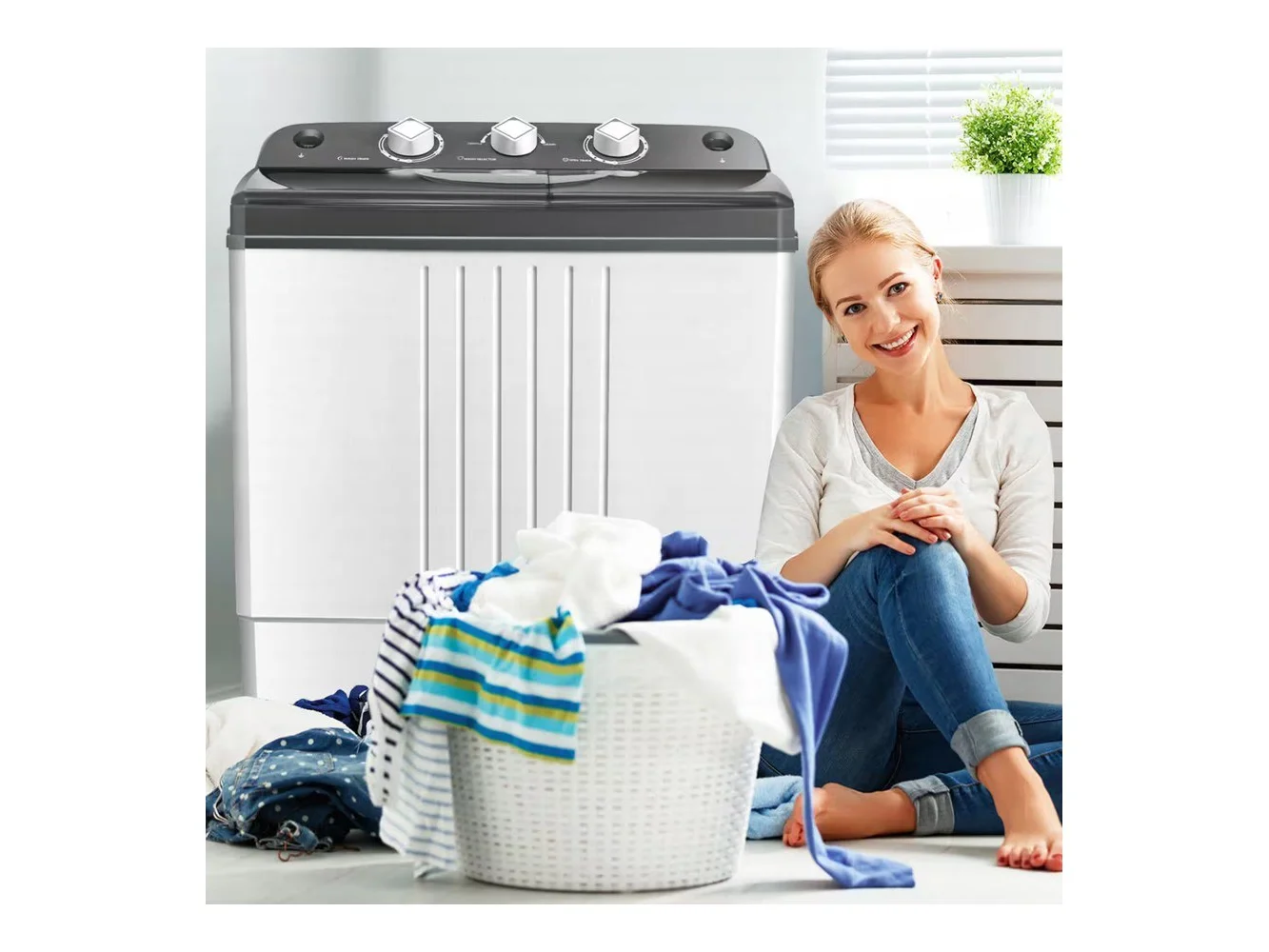 **Portable Mini Compact Twin Tub 20 lb. Total Washing Machine Washer Spinner**