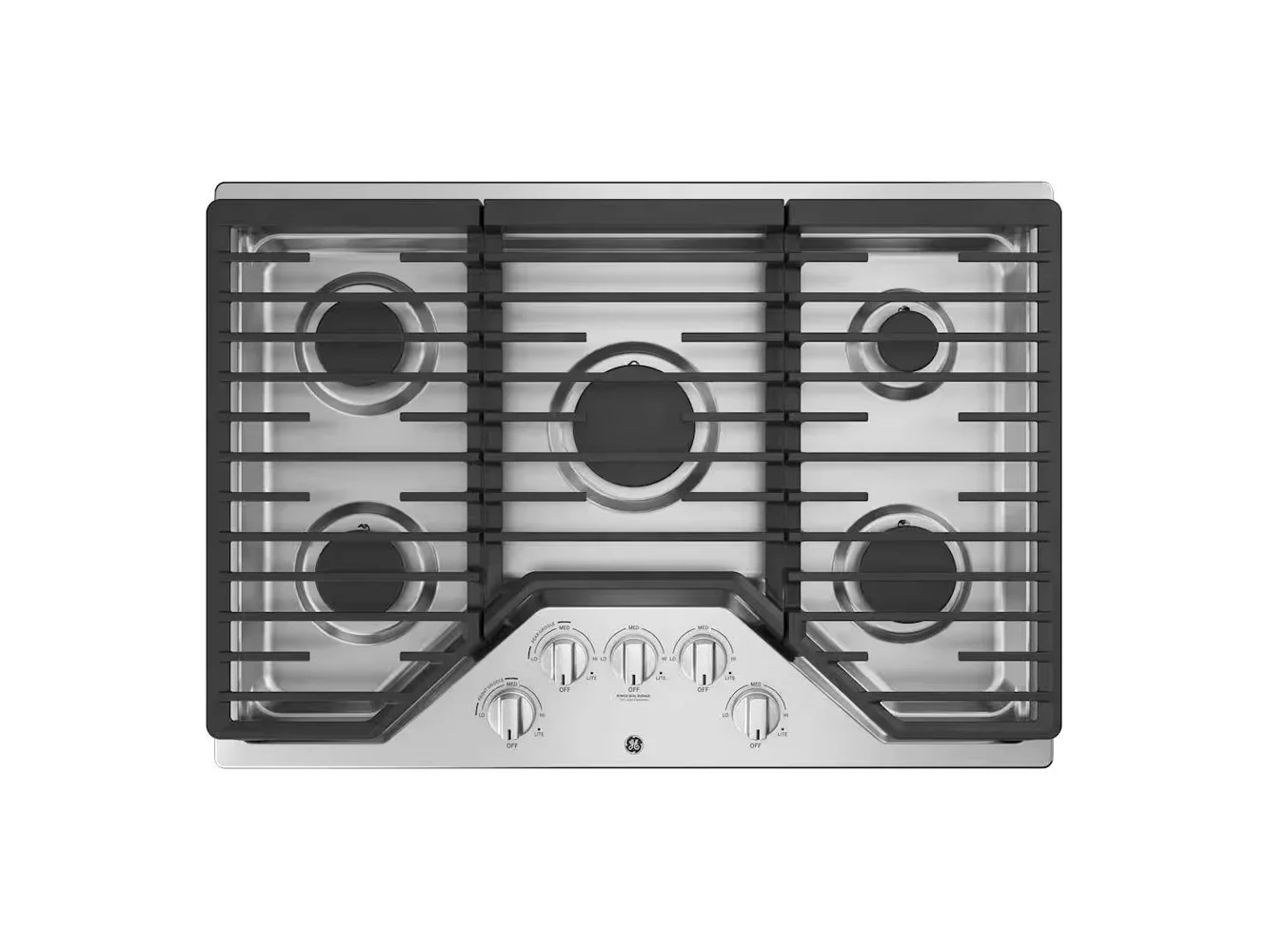 **GE - 30 in. Wide 5 Burner Built-In Gas Cooktop with Dishwasher-Safe Grates - Stainless Steel**