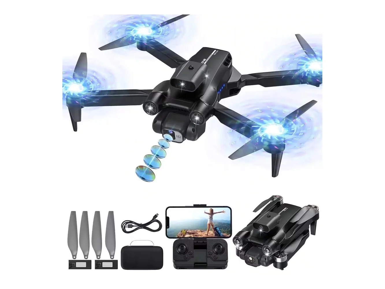 **TOPVISION - Drone with Camera FPV 1080P Brushless Motor One Key Take Off Landing Gesture Selfie 3 Speed Modes**