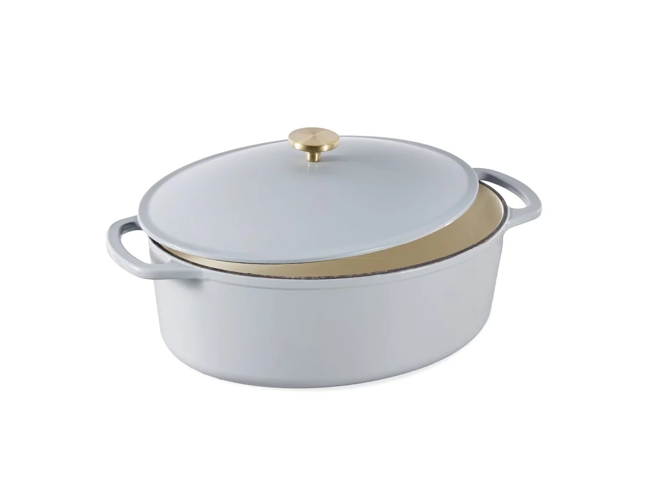 **Best Choice Products - Oval 7.5 Quart Cast-Iron Dutch Oven, Heavy-Duty w/ Enamel, Side Handles - French Gray**