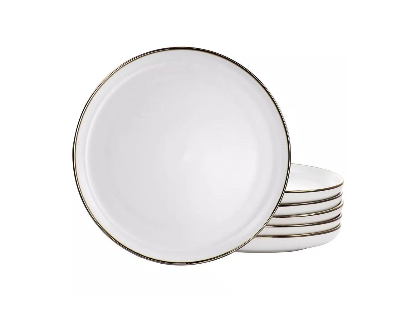 **Elama - Arthur 6 Piece Stoneware Dinner Plate Set in Matte with Gold Rim - White**
