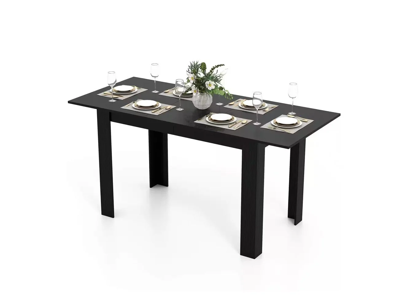**Costway - 47"-62" Extendable Dining Table for 4-8 People for Dining Room Home Office - Black**