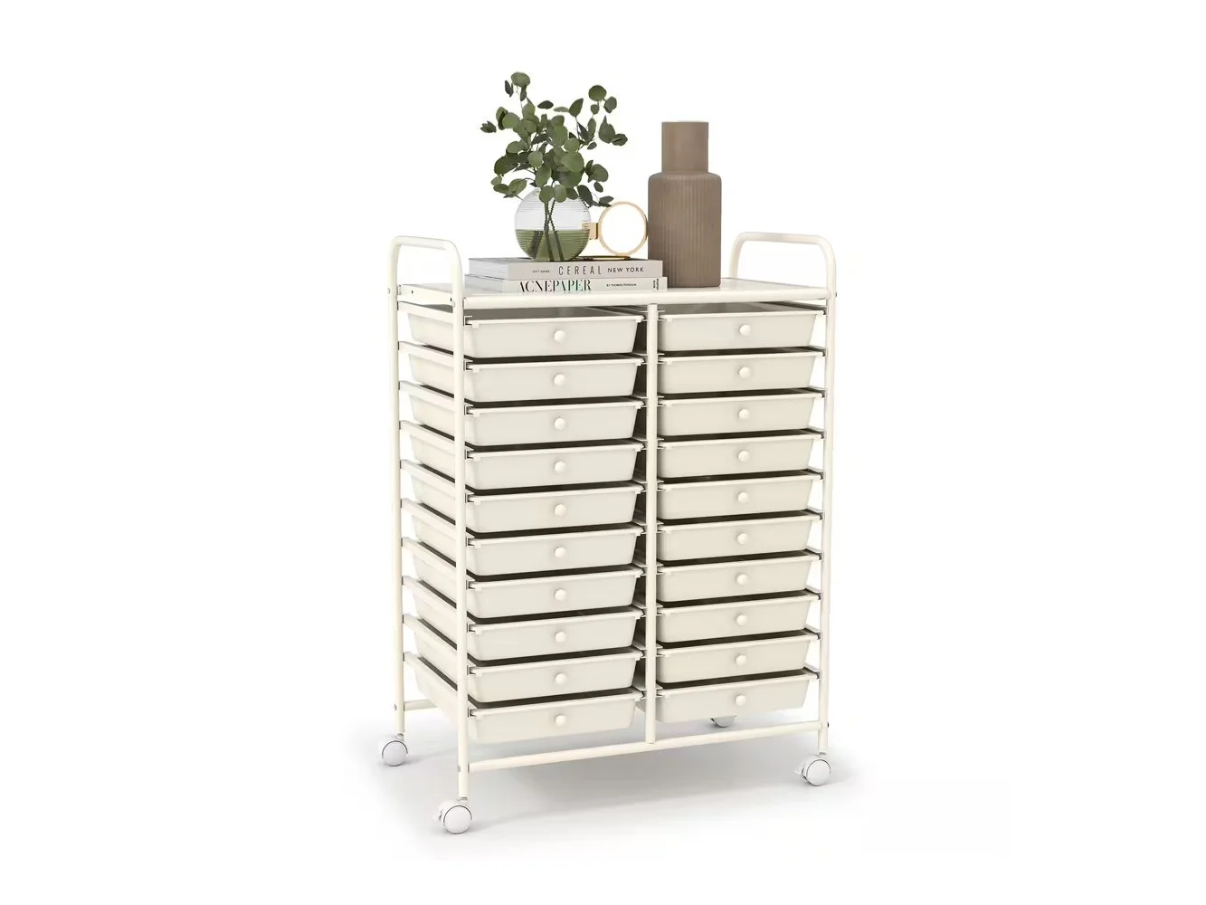**Costway - 20 Drawers Rolling Storage Cart Art Craft Organizer on Wheels Multipurpose - Off-White**