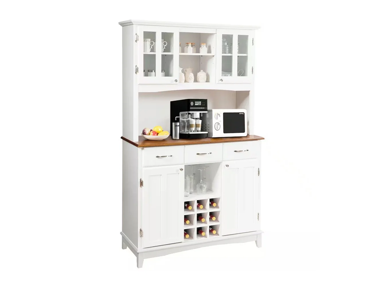 **Costway - Buffet And Hutch Kitchen Storage Cabinet Cupboard w/ Wine Rack & Drawers - White**
