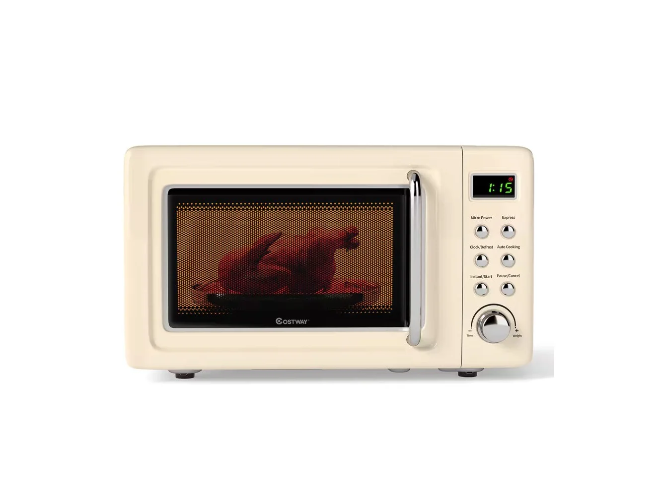 **Costway - 0.7 Cu.ft Retro Countertop Microwave Oven 700W LED Display Glass Turntable - Off-White**