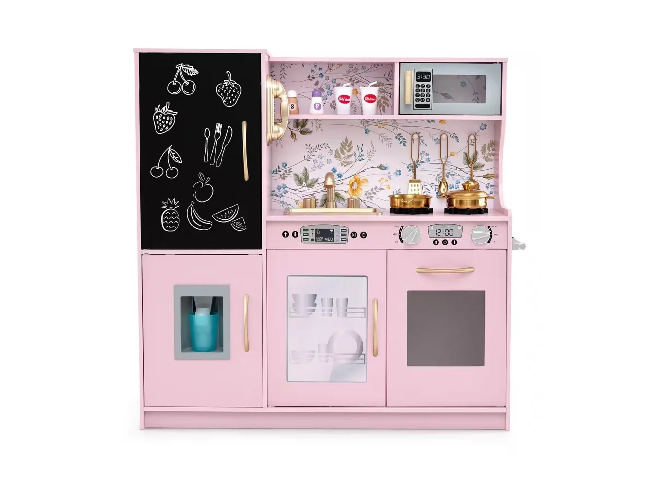 **Costway - Kid's Pretend Play Kitchen Toddler Kitchen Playset with Blackboard Light - Light Pink**