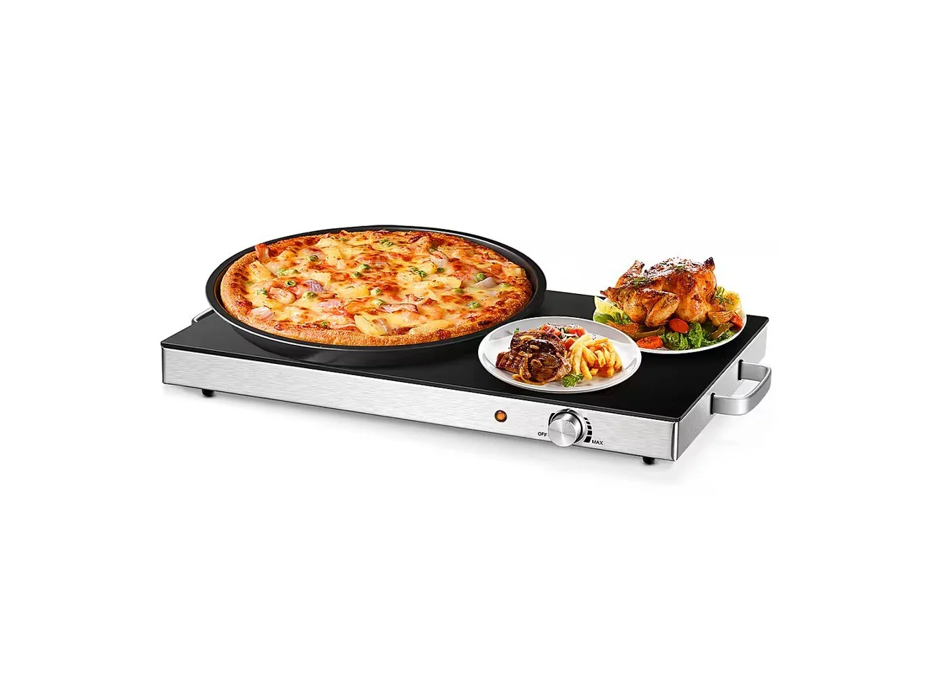 **Costway - 22''x 14'' Electric Warming Tray Hot Plate Dish Warmer w/ Adjustable Temperature - Silver/Black**