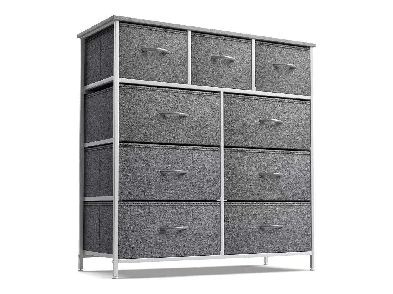 **Sorbus - 9 Drawers Dresser - Furniture Storage for Bedroom, Closet, and More - Steel Frame, Wood Top, Fabric Bins - Gray**