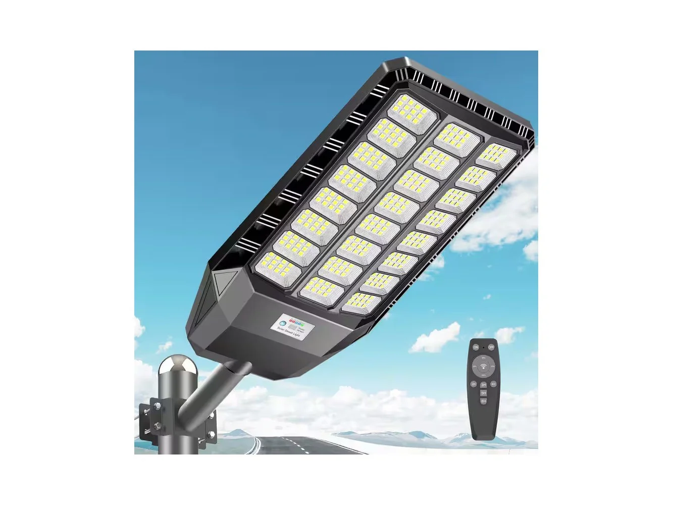 **Adewalk - 9800W IP67 Waterproof Solar Street Light Motion Sensor Bright LED Light for Yard Parking Lot - Black**