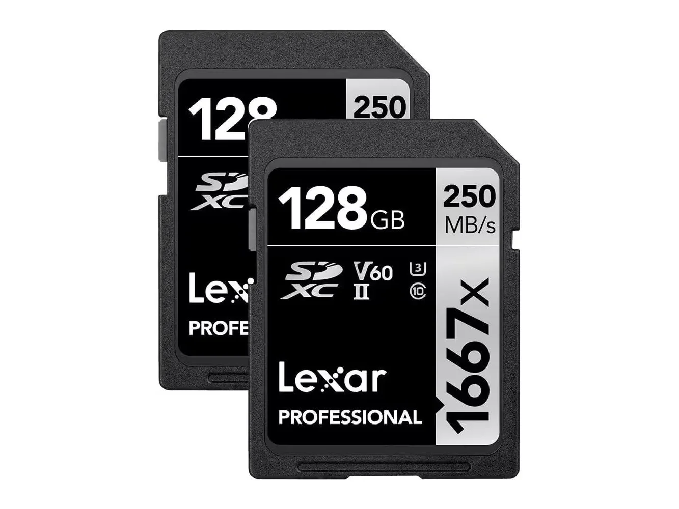**Lexar - 128GB (2-Pack) Professional 1667x SD Card, UHS-II, U3, Full HD, 4K, Up To 250MB/s Read SDXC Memory Card LSD128CBNA16672**