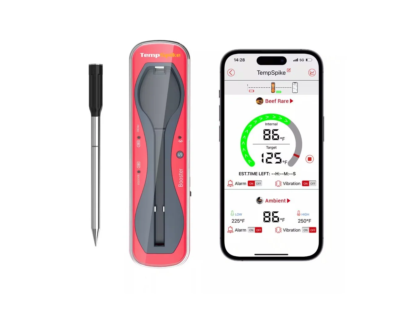 **ThermoPro - TempSpike Bluetooth Smart Food/Meat Thermometer - Red/Black**