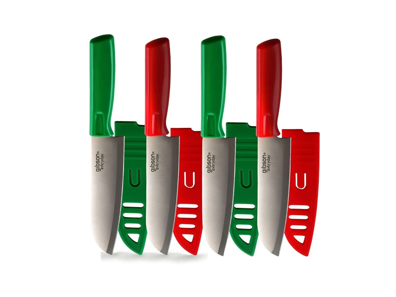**Gibson - Everyday Grantville 4 Piece 6 Inch Santoku Knife with Sheath in Red and Green**