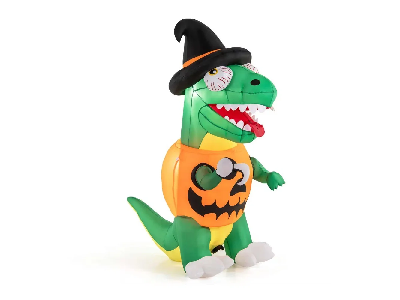 **Costway - 6 FT Inflatable Pumpkin Dinosaur with Built-in LED Lights & Witch Hat Stakes - Green**
