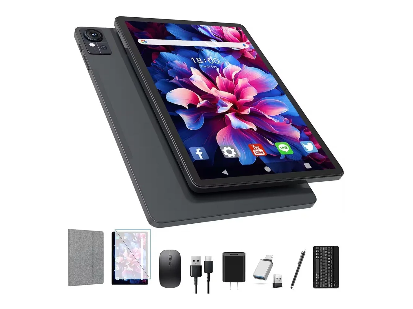 **MEIZE - Tablet 2026 Latest Android 14 Tablet 128GB + 16GB (8+8 Expand) Large Storage, 2 in 1 Tablets with Keyboard, Octa-Core - Black**