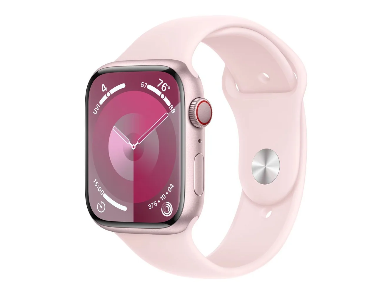 **Apple Watch Series 9 (GPS + Cellular) 45mm Pink Aluminum Case with Light Pink Sport Band with Blood Oxygen - M/L - Pink - (2023)**