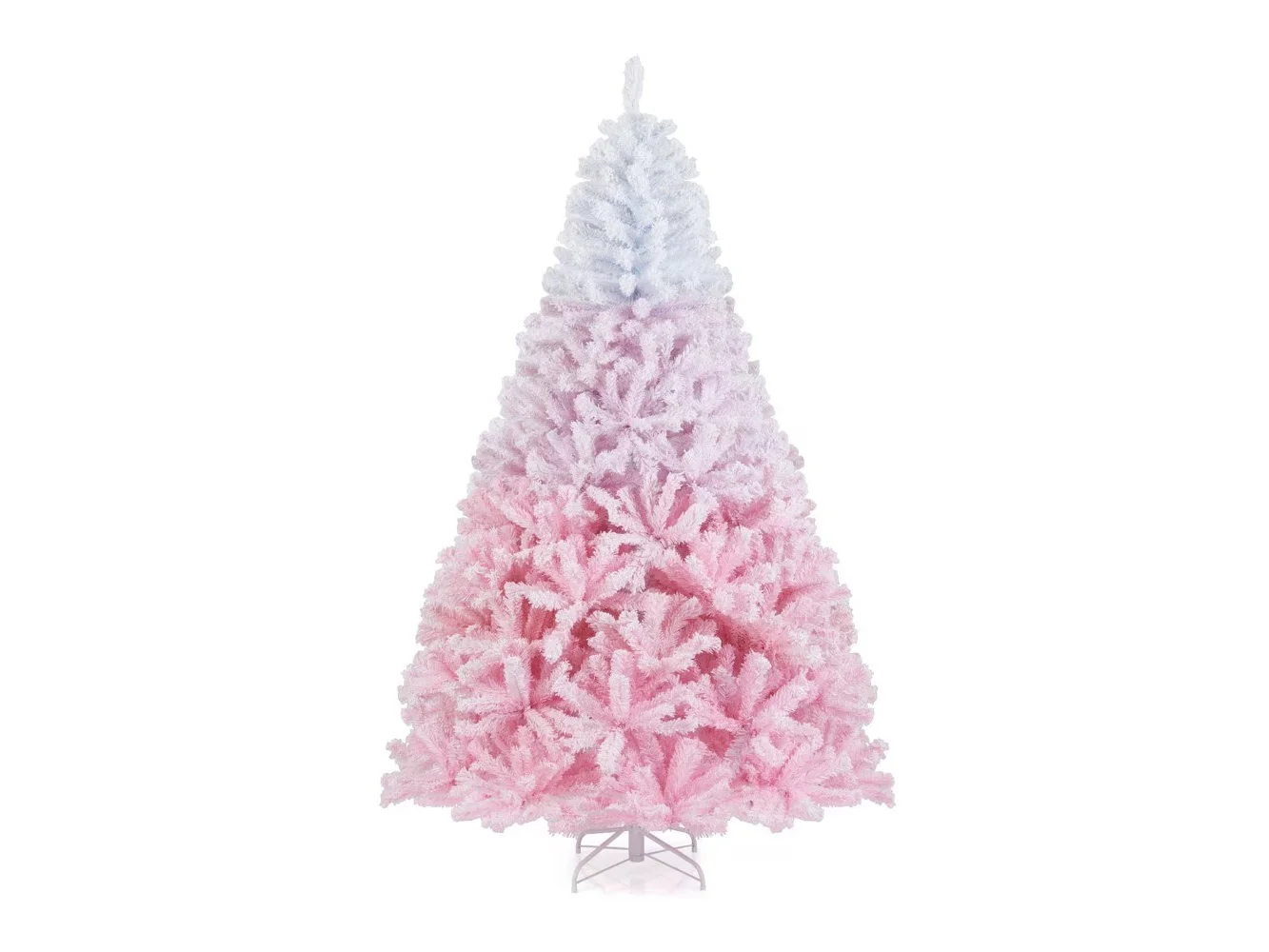 **Gymax - 7 FT Artificial Christmas Tree Hinged Snow Flocked Xmas Tree w/ 1264 Lush Branch Tips - Pink**
