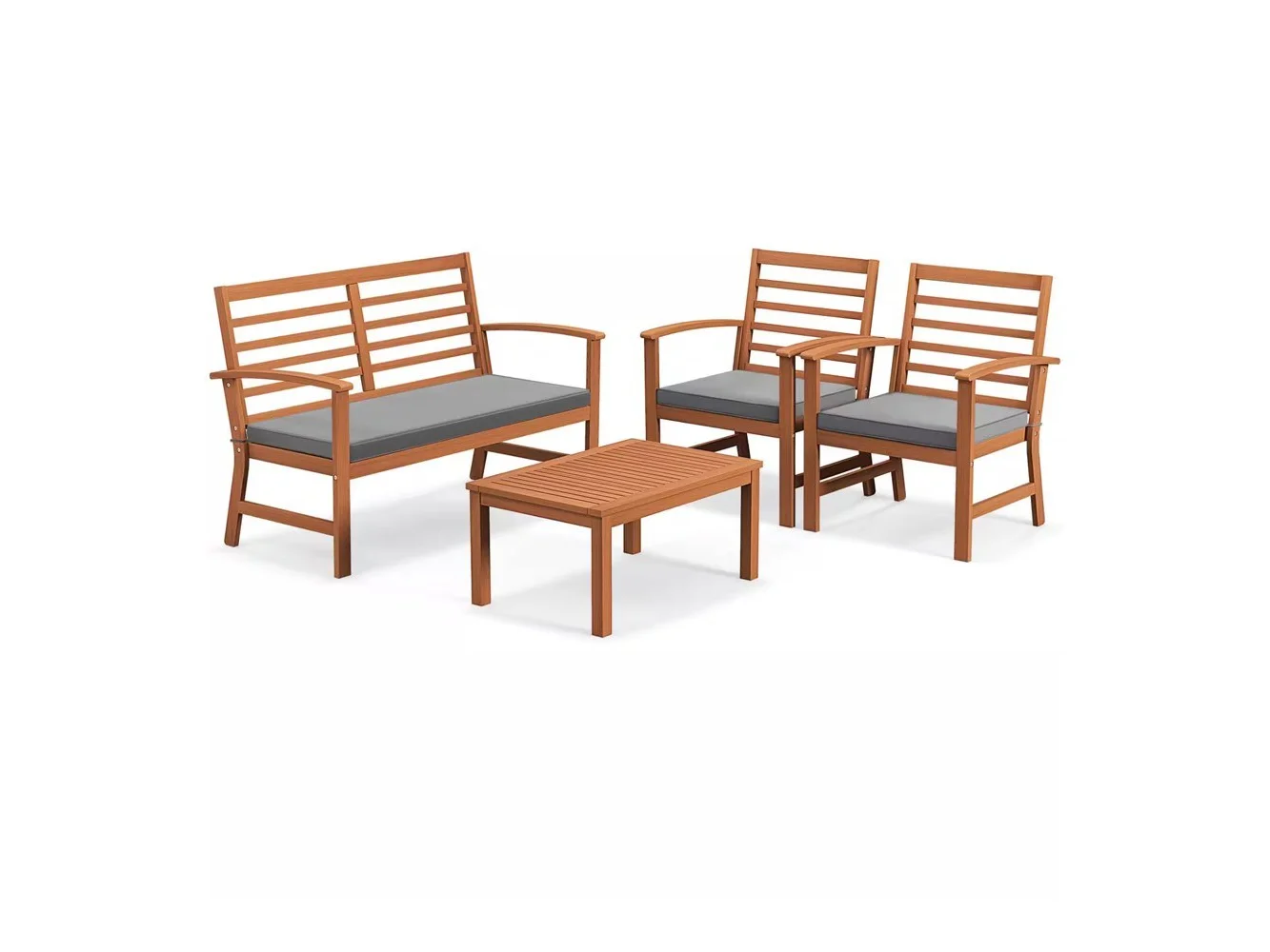 **Costway - 4 PCS Outdoor Furniture Set with Soft Seat Cushions Stable Acacia Wood Frame - Gray**