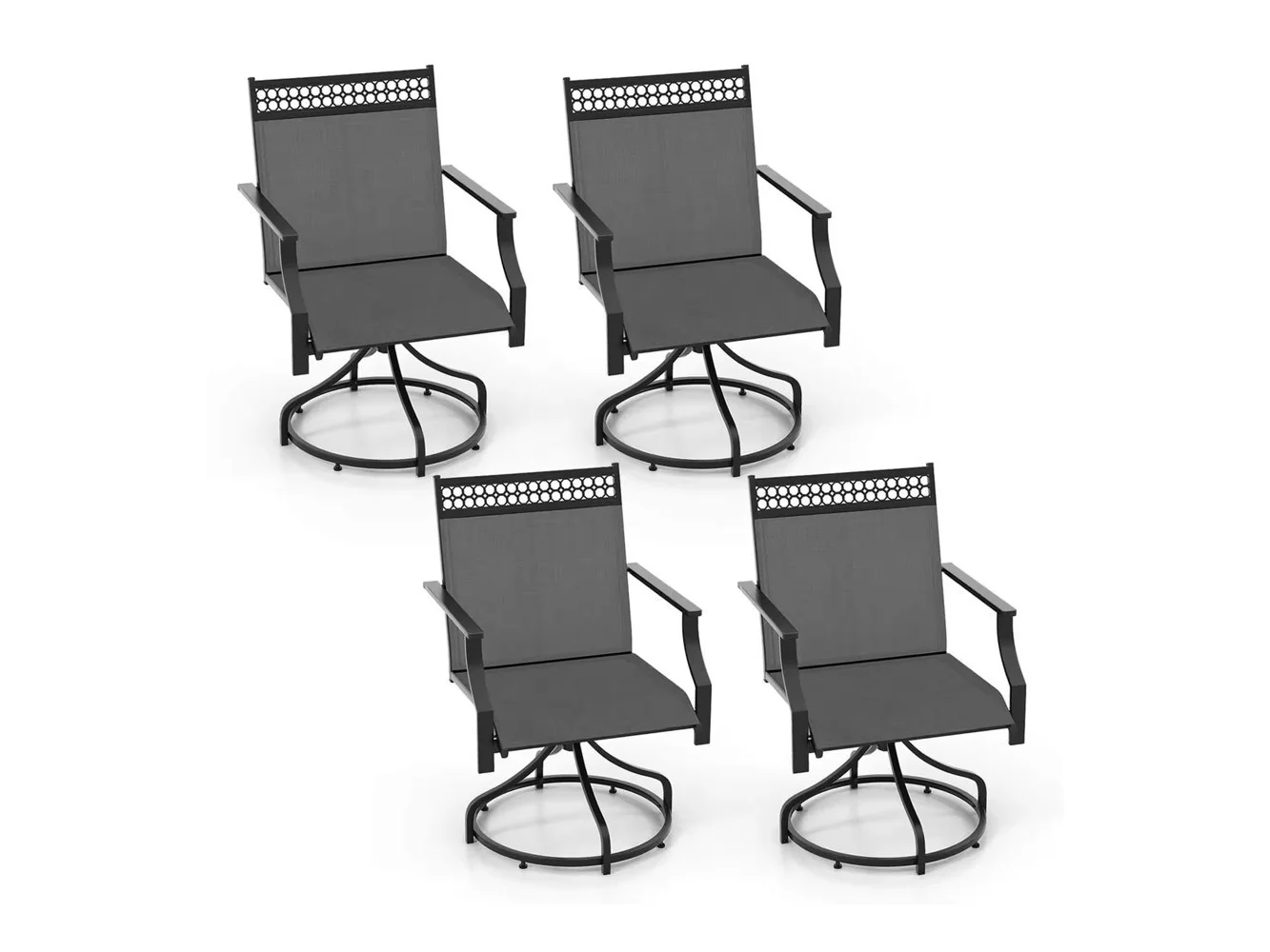 **Costway - Patio Swivel Dining Chairs Set of 4 with Quick-Drying Fabric and Metal Frame - Gray**