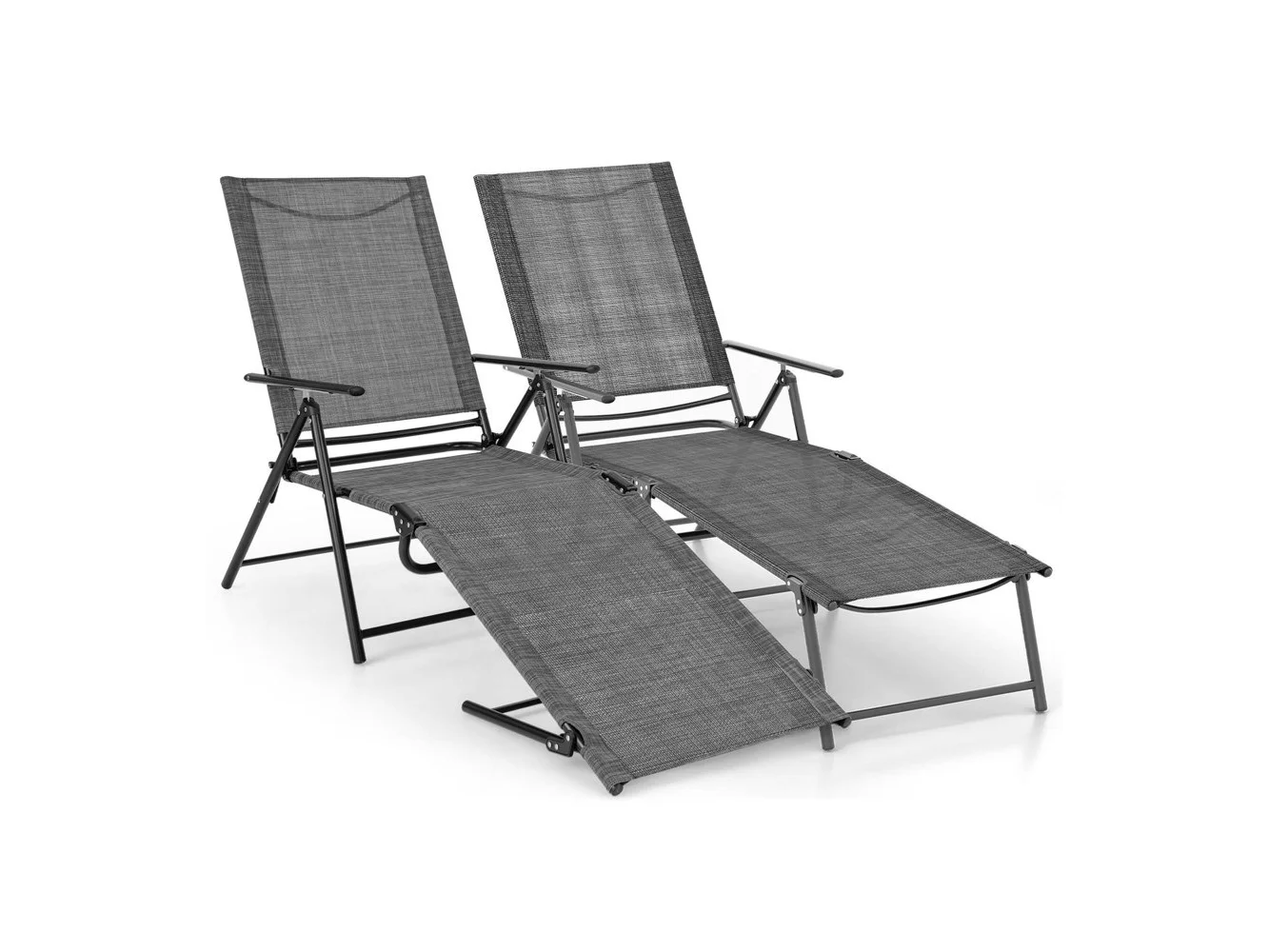 **Costway - 2 Piece Patio Folding Chaise Lounge Chairs with 6-Level Backrest Reclining Chairs - Gray**