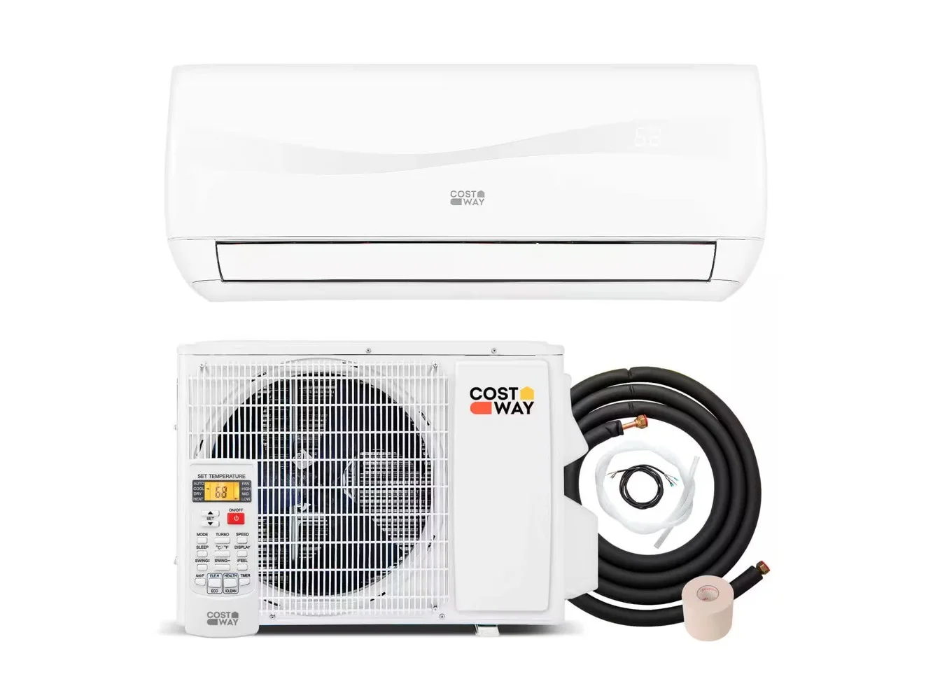 **Costway - 9000 BTU Mini Split Air Conditioner & Heater with 0.75 Ton Pre-Charged Heat Pump - White**