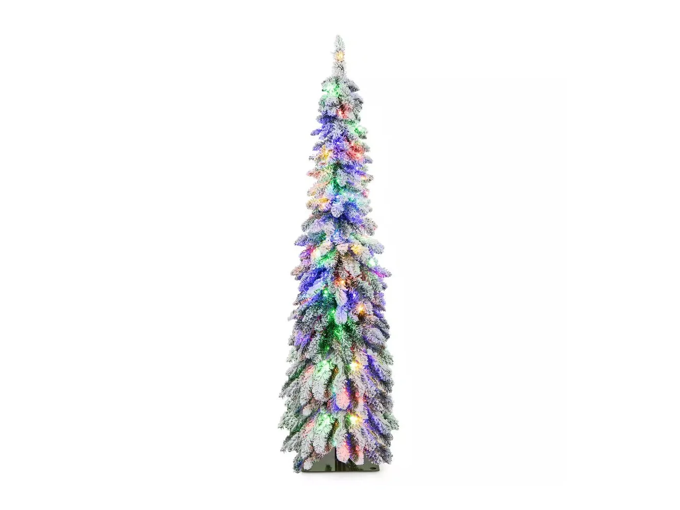 **Costway - 5 FT Pre-Lit Slim Christmas Tree Flocked Xmas Decoration 11 Modes 150 LED Lights - Green ****/White**