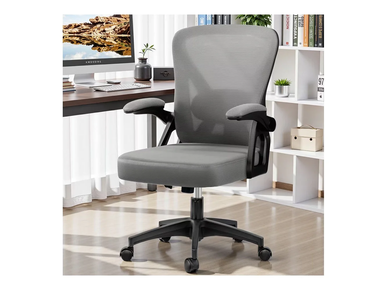 **Brick Attic - Ergonomic Home Office Chair, Computer Desk Chair with Adjustable Lumbar support Reversible Armrests, Work Chair - Light Gray**