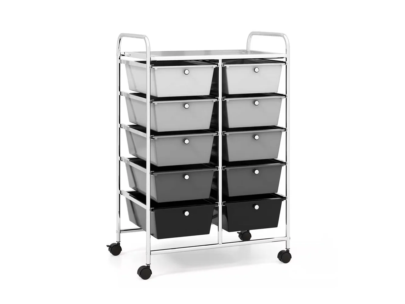 **Costway - 10 Drawer Storage Cart Utility Rolling Trolley Kitchen Office Organizer - Gradient Black**