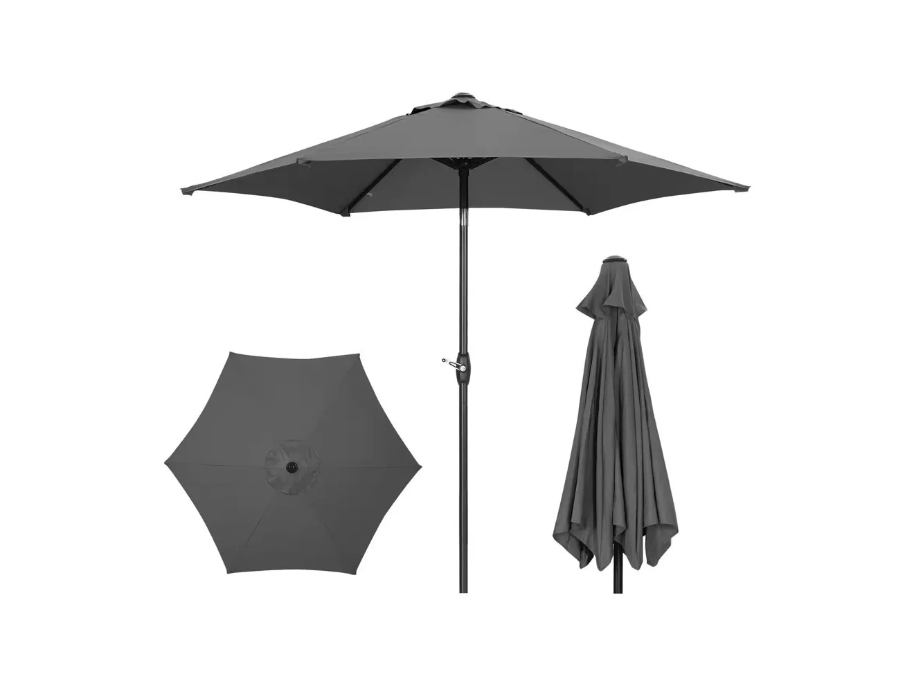 **Ainfox - 9ft Patio Umbrella Outdoor Market Umbrella UV Protection Sturdy Frame W/Easy Crank - Gray**