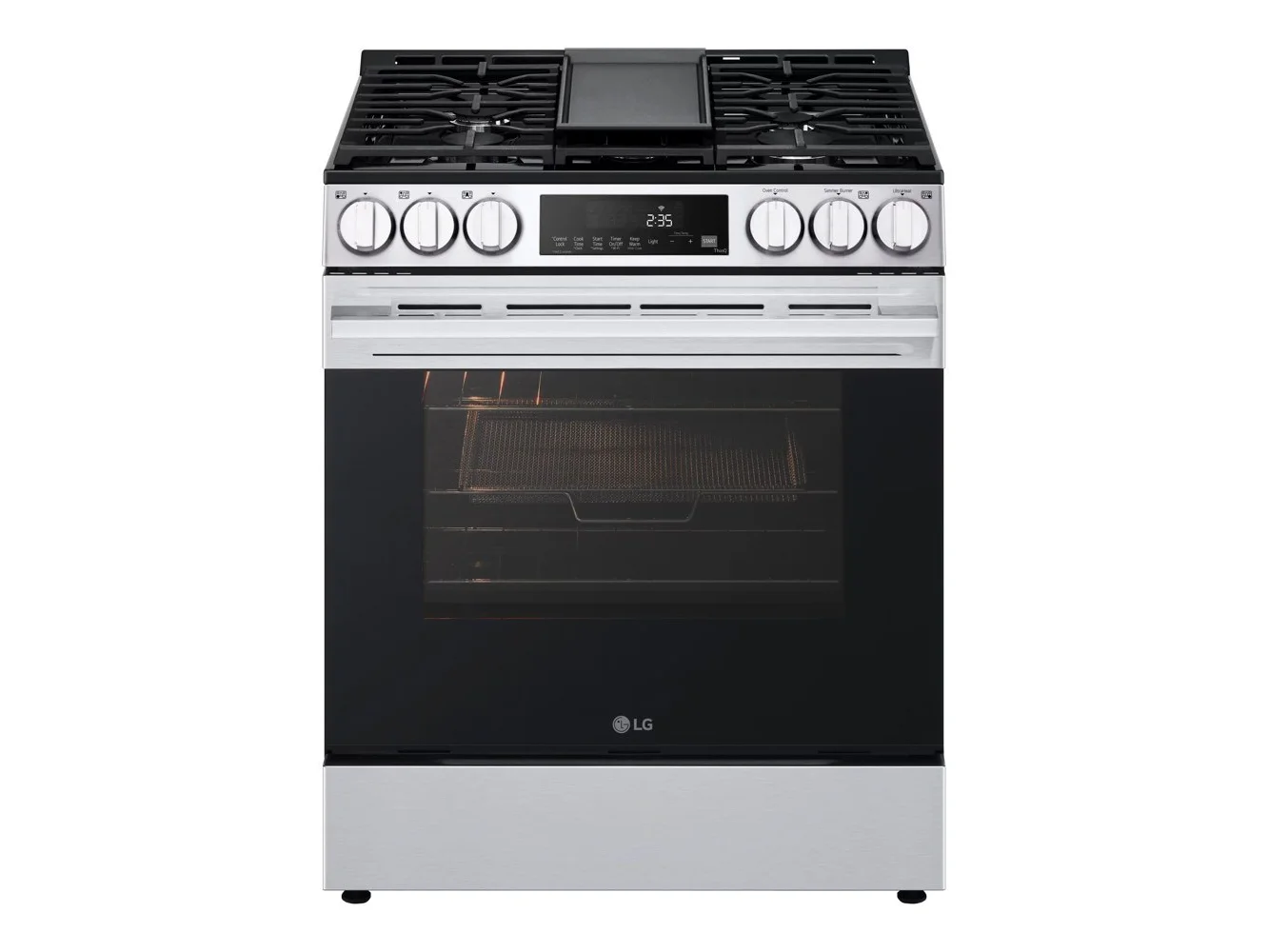 **LG - 30-in Wide 5.8 Cu. Ft. Slide-In Gas True Convection Smart Range with 5 Burners, Air Fry and UltraHeat 20K Burner - Stainless Steel**