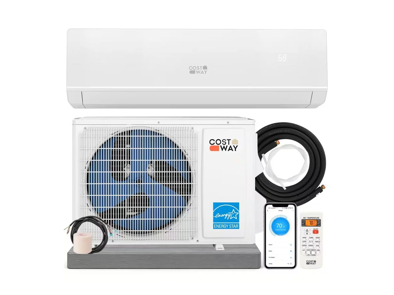 **Costway - 18000 BTU Mini Split Air Conditioner & Heater 25 SEER2 208-230V AC Unit - White**