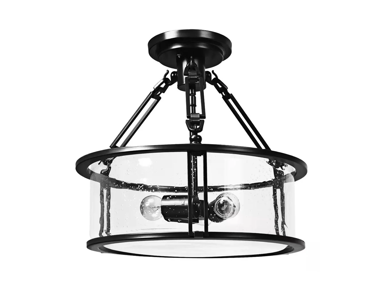 **Costway - Semi Flush Mount Ceiling Light 3-Light Industrial Bubble Glass Pendant Lamp - Brown**